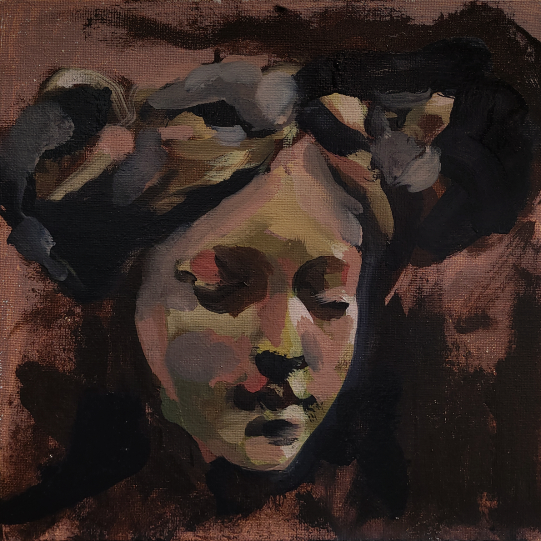Pierre HALE, Female Face II, oil on 10 x 10” canvas-board.