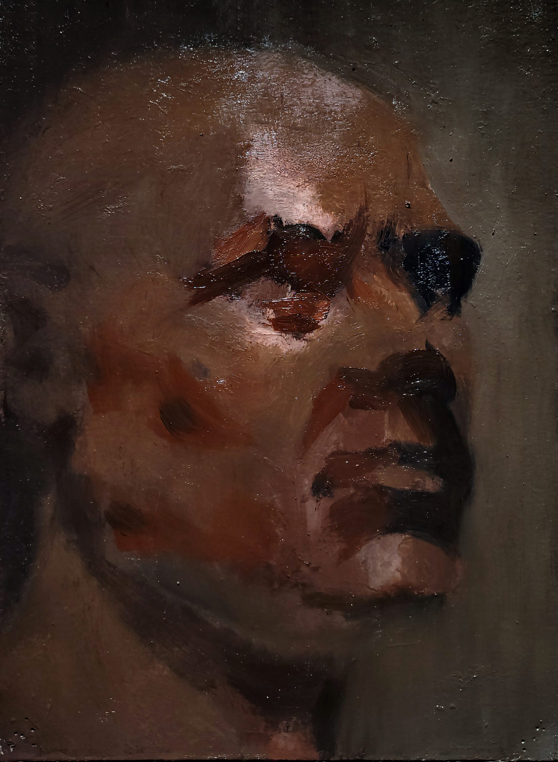 Oil painting onto paper of a head study.