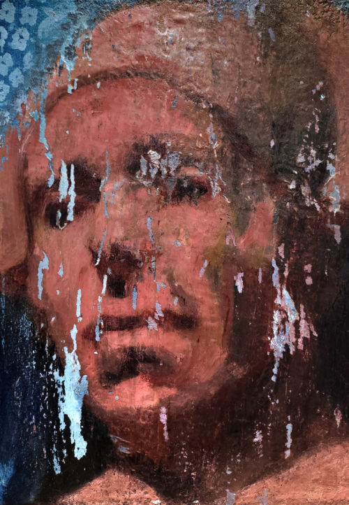 Scraped Portrait, oil-on-canvas, 9 x 12″ painting by Pierre HALE