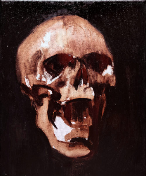Pierre HALE, Human Skull IV, oil-on-canvas, 25 x 30 cm.